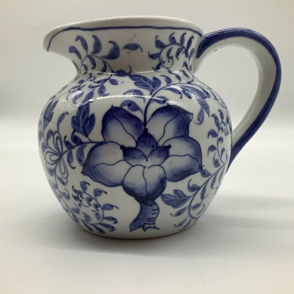 Andrea By Sadek Small Blue and White Pitcher/